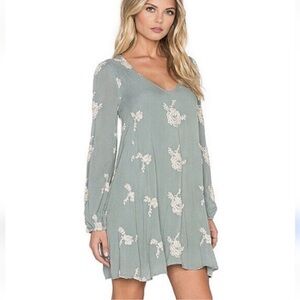 Free People Emma Floral Embroidered Long-Sleeve Dress/Tunic Dusty Green